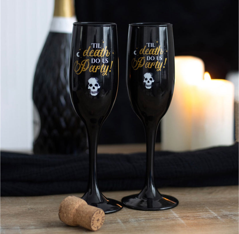 TIL DEATH DO US PARTY champagne flute set
