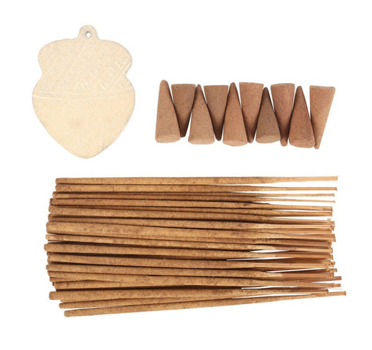 Autumn acorn warm vanilla incense gift set