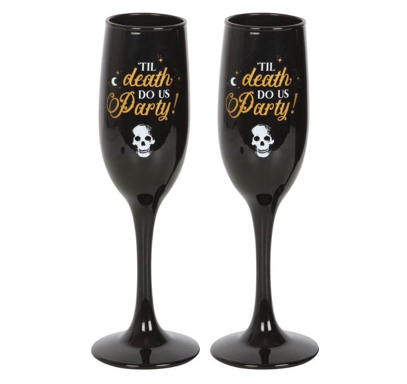 TIL DEATH DO US PARTY champagne flute set