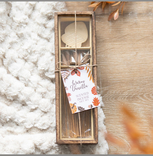Autumn acorn warm vanilla incense gift set